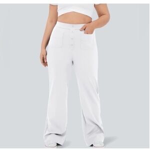 Halara NWT High Waisted Wide Leg Button Front Pants White Size 1X